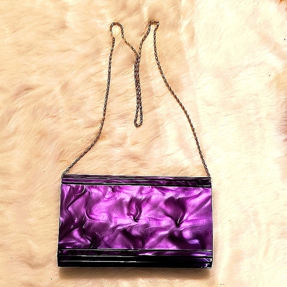 Rare Vintage Farnell Paris Purple Lucite, Mother Of Pearl Clutch Bag - Picture 4 of 6